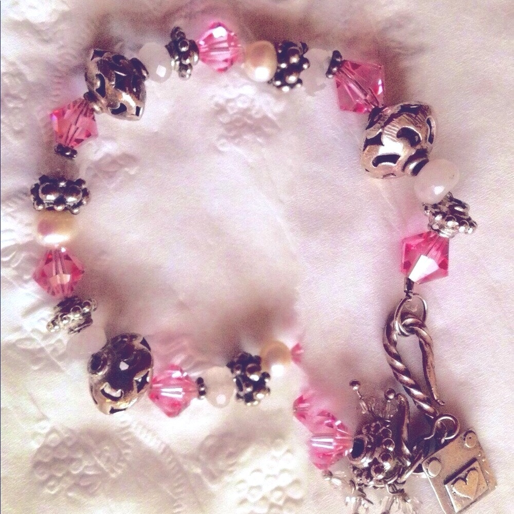 Gorgeous Handmade Pink Swarovski Crystal & Sterling Bali Beads Gorgeous!